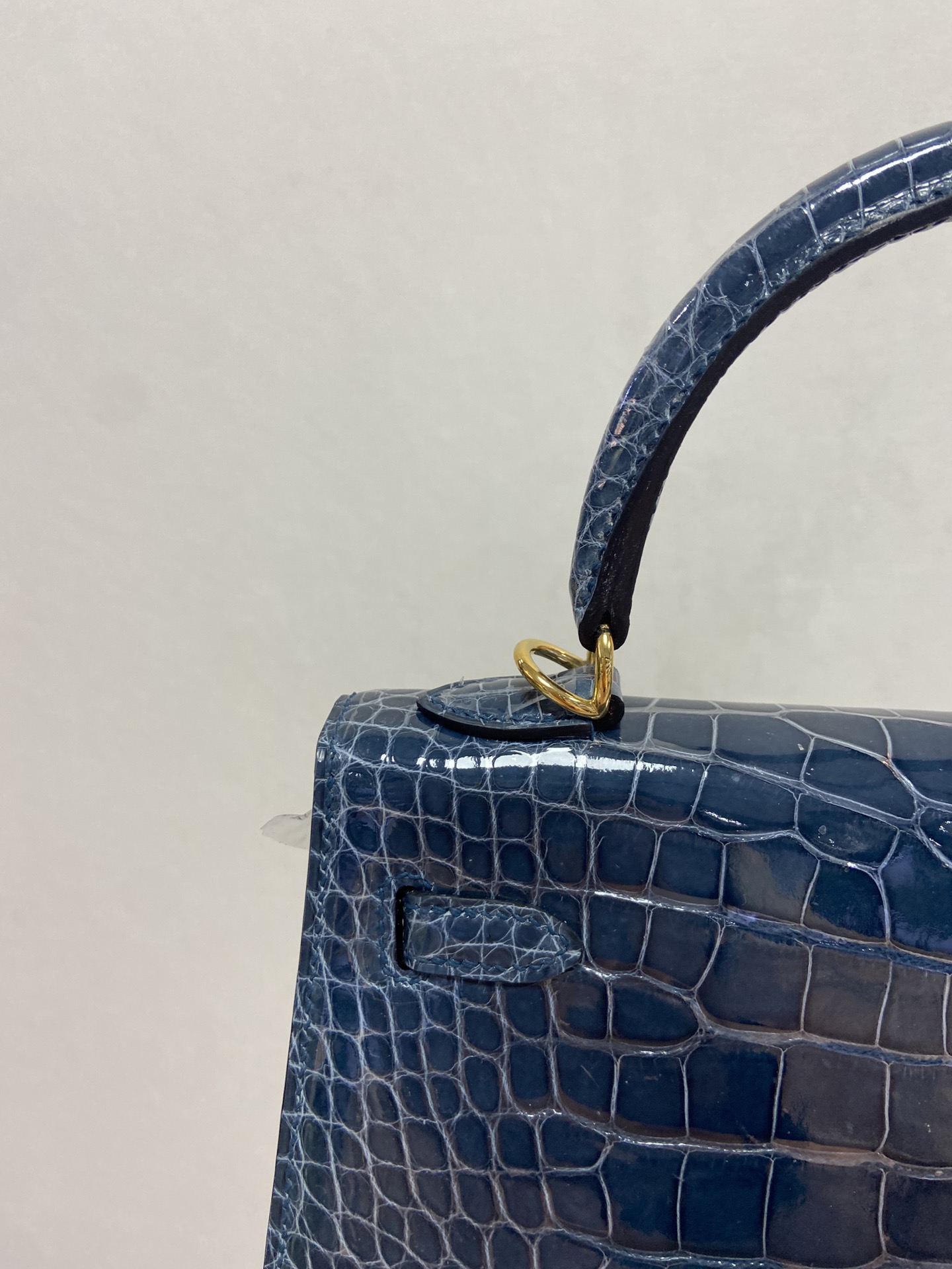 Hermes Kelly 25cm Handbag Shoulder Bag In Blue Nuit Shiny Crocodile Niloticus Leather